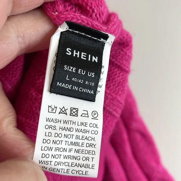 Shein Fuchsia Pink Cable Knit Sweater Crewneck Long Sleeve Size L 8/10 - Picture 7 of 11